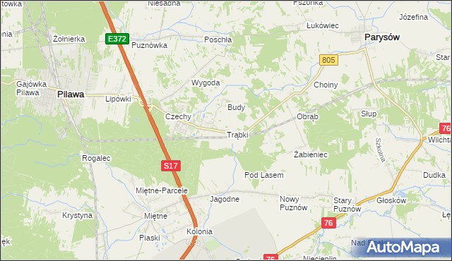 mapa Trąbki gmina Pilawa, Trąbki gmina Pilawa na mapie Targeo