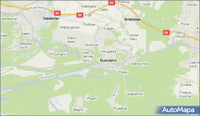 mapa Bukowno powiat olkuski, Bukowno powiat olkuski na mapie Targeo