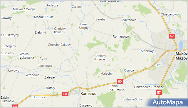 mapa Chełchy Kmiece, Chełchy Kmiece na mapie Targeo