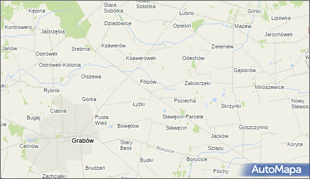 mapa Jaworów gmina Grabów, Jaworów gmina Grabów na mapie Targeo