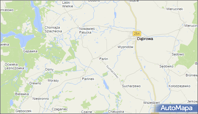 mapa Parlin gmina Dąbrowa, Parlin gmina Dąbrowa na mapie Targeo