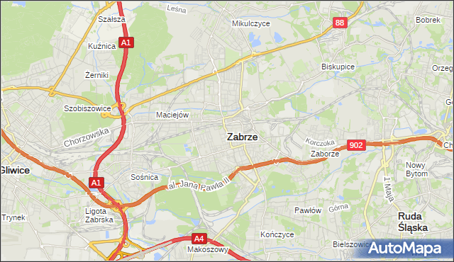 mapa Zabrza, Zabrze na mapie Targeo
