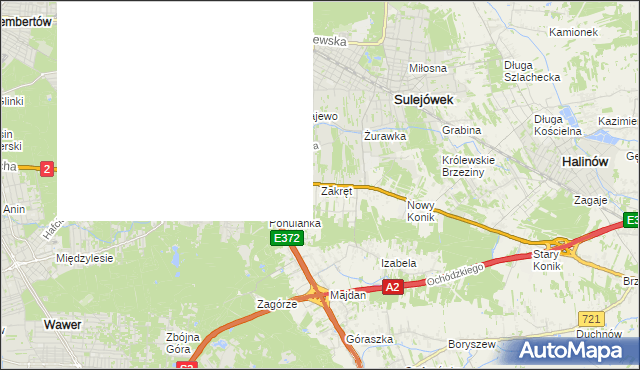 mapa Zakręt gmina Wiązowna, Zakręt gmina Wiązowna na mapie Targeo