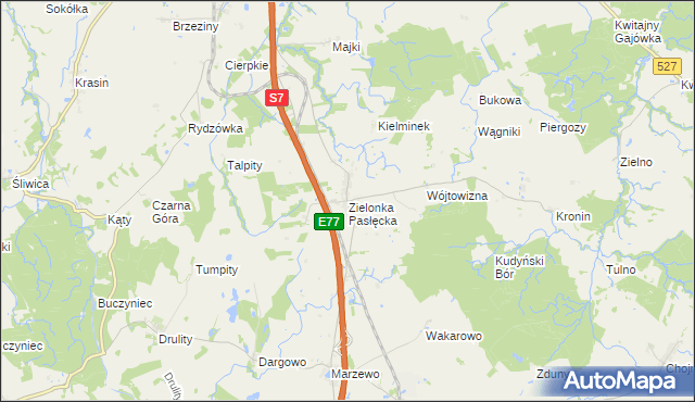 mapa Zielonka Pasłęcka, Zielonka Pasłęcka na mapie Targeo