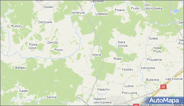 mapa Mokre gmina Czersk, Mokre gmina Czersk na mapie Targeo