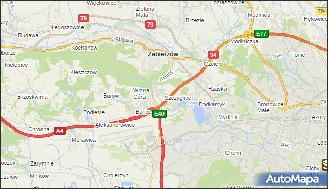 mapa Szczyglice gmina Zabierzów, Szczyglice gmina Zabierzów na mapie Targeo