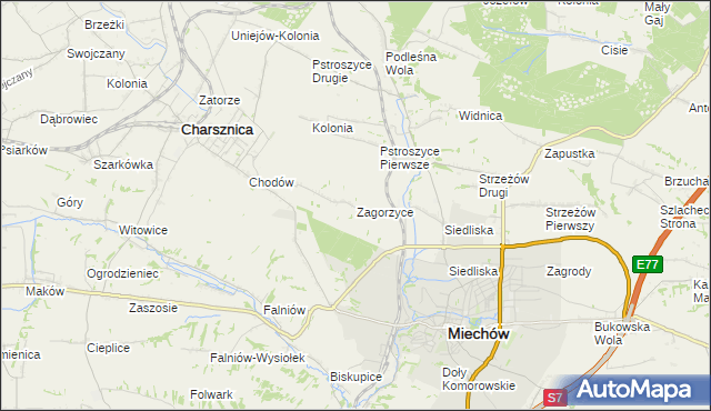 mapa Zagorzyce gmina Miechów, Zagorzyce gmina Miechów na mapie Targeo