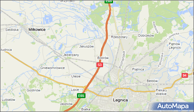 mapa Bobrów gmina Miłkowice, Bobrów gmina Miłkowice na mapie Targeo