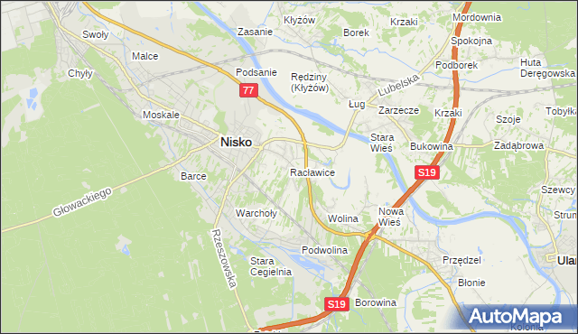 mapa Racławice gmina Nisko, Racławice gmina Nisko na mapie Targeo