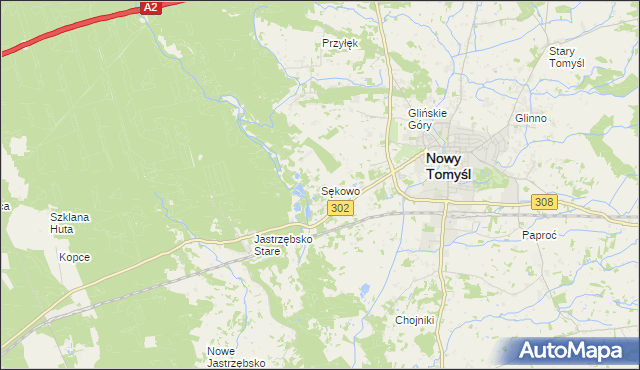 mapa Sękowo gmina Nowy Tomyśl, Sękowo gmina Nowy Tomyśl na mapie Targeo