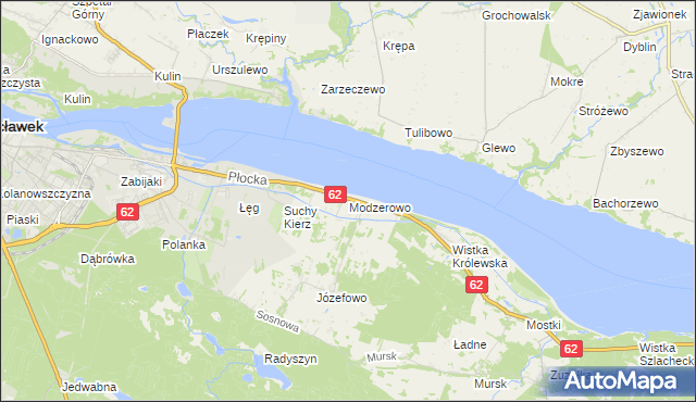 mapa Modzerowo gmina Włocławek, Modzerowo gmina Włocławek na mapie Targeo