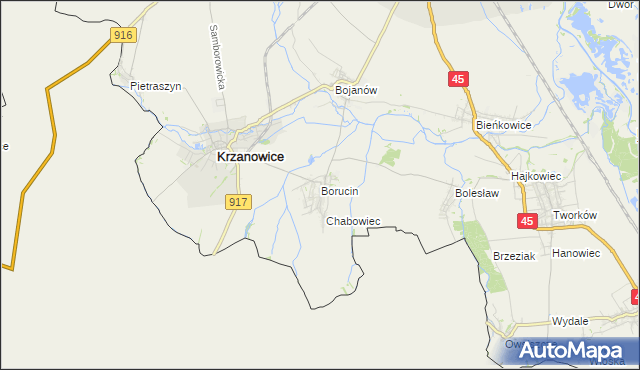 mapa Borucin gmina Krzanowice, Borucin gmina Krzanowice na mapie Targeo