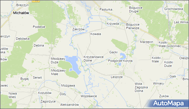 mapa Krzyżanowice Średnie, Krzyżanowice Średnie na mapie Targeo