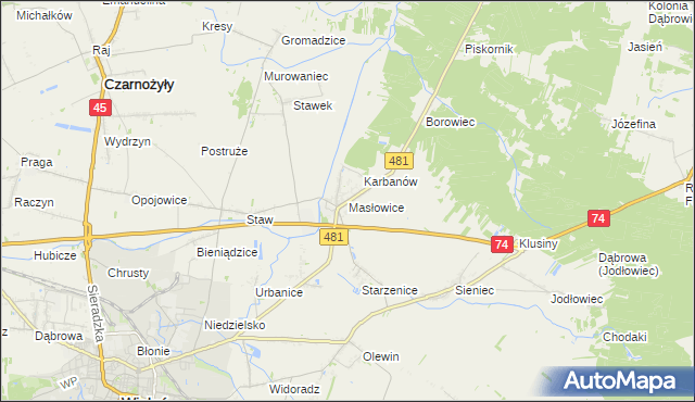 mapa Masłowice gmina Wieluń, Masłowice gmina Wieluń na mapie Targeo