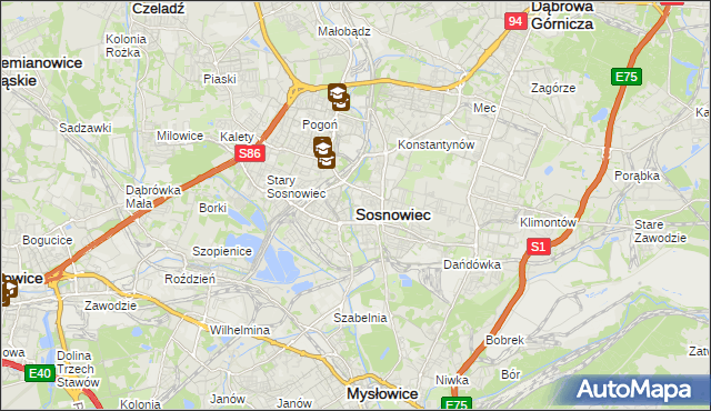 mapa Sosnowca, Sosnowiec na mapie Targeo