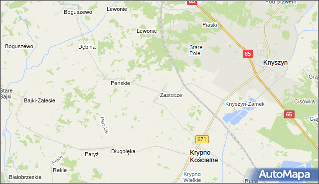 mapa Zastocze gmina Krypno, Zastocze gmina Krypno na mapie Targeo