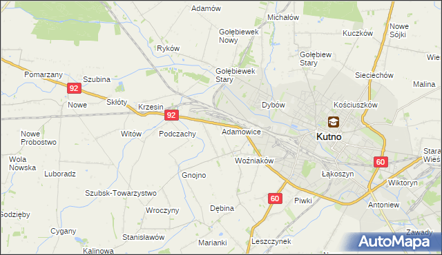 mapa Adamowice gmina Kutno, Adamowice gmina Kutno na mapie Targeo