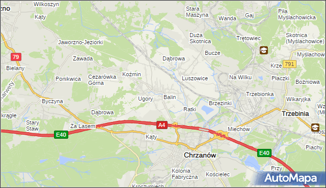 mapa Balin gmina Chrzanów, Balin gmina Chrzanów na mapie Targeo