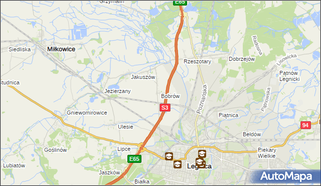 mapa Bobrów gmina Miłkowice, Bobrów gmina Miłkowice na mapie Targeo