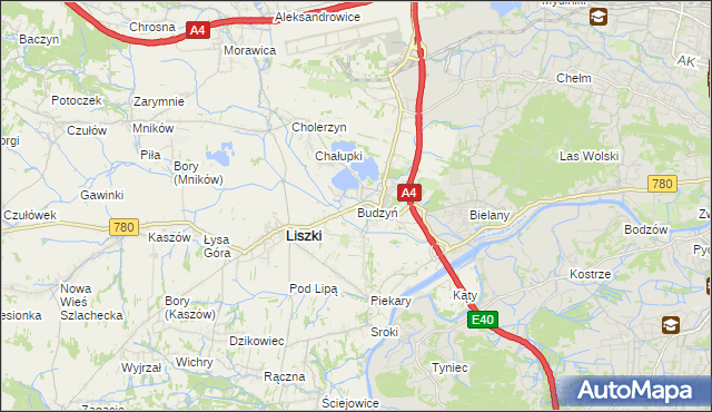 mapa Budzyń gmina Liszki, Budzyń gmina Liszki na mapie Targeo