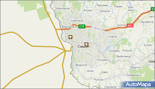mapa Cieszyna, Cieszyn na mapie Targeo
