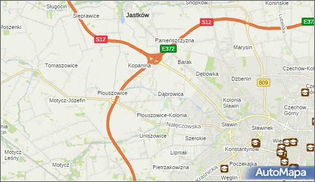 mapa Dąbrowica gmina Jastków, Dąbrowica gmina Jastków na mapie Targeo