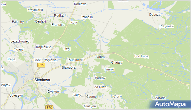 mapa Dobra gmina Sieniawa, Dobra gmina Sieniawa na mapie Targeo