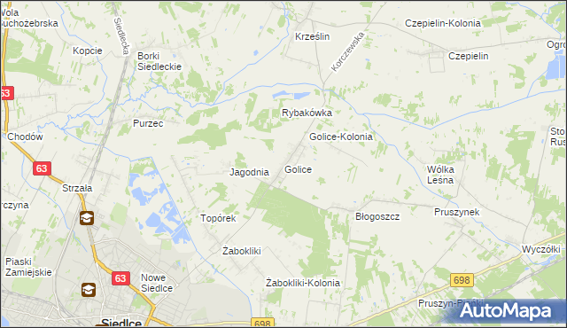 mapa Golice gmina Siedlce, Golice gmina Siedlce na mapie Targeo