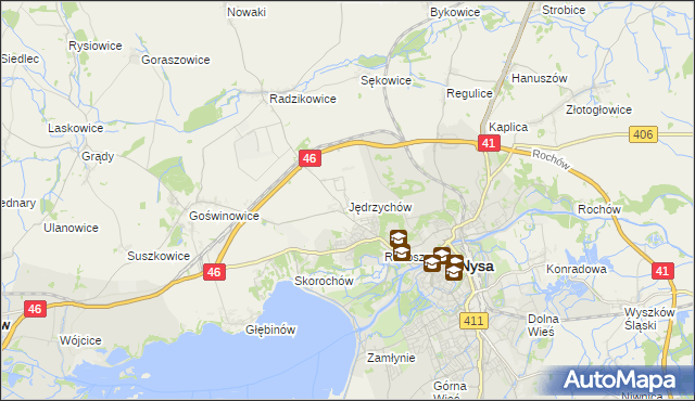 mapa Jędrzychów gmina Nysa, Jędrzychów gmina Nysa na mapie Targeo