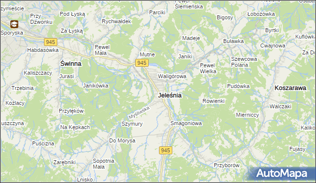 mapa Jeleśnia, Jeleśnia na mapie Targeo