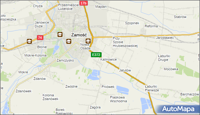 mapa Kalinowice gmina Zamość, Kalinowice gmina Zamość na mapie Targeo