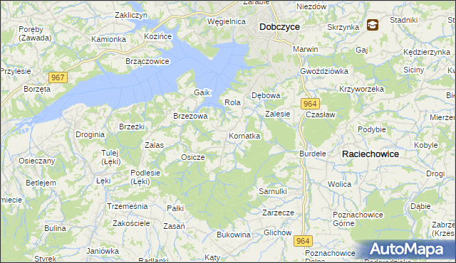 mapa Kornatka gmina Dobczyce, Kornatka gmina Dobczyce na mapie Targeo