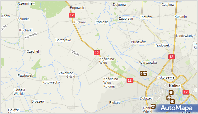 mapa Kościelna Wieś gmina Gołuchów, Kościelna Wieś gmina Gołuchów na mapie Targeo