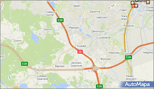 mapa Kowale gmina Kolbudy, Kowale gmina Kolbudy na mapie Targeo