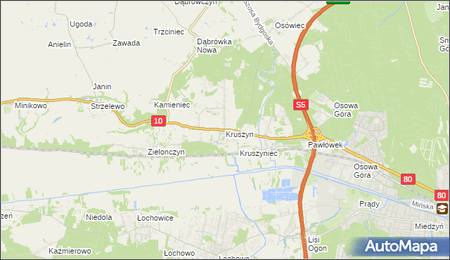 mapa Kruszyn gmina Sicienko, Kruszyn gmina Sicienko na mapie Targeo