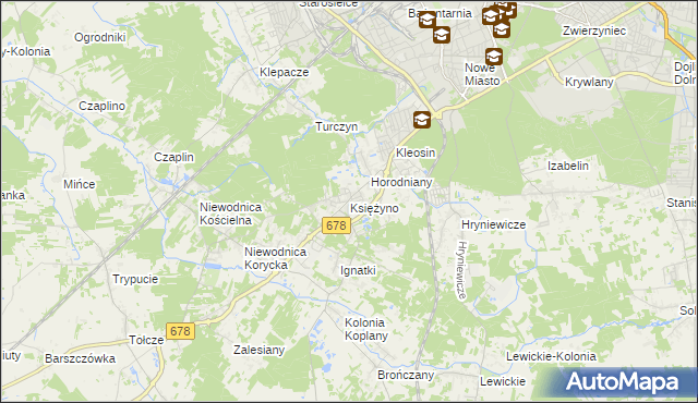 mapa Księżyno, Księżyno na mapie Targeo