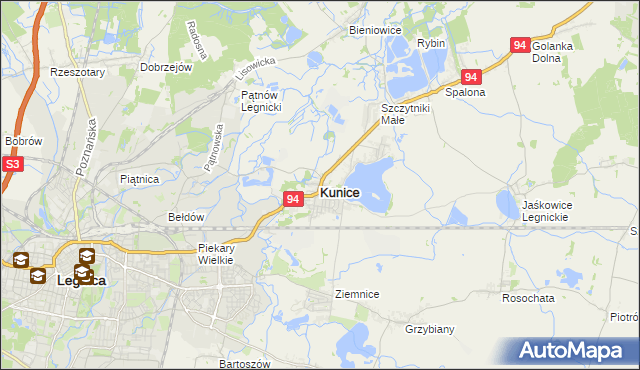 mapa Kunice powiat legnicki, Kunice powiat legnicki na mapie Targeo