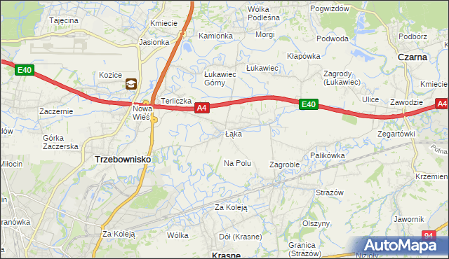 mapa Łąka gmina Trzebownisko, Łąka gmina Trzebownisko na mapie Targeo