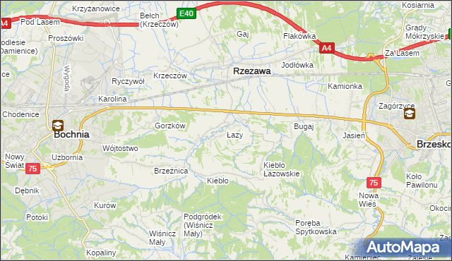 mapa Łazy gmina Rzezawa, Łazy gmina Rzezawa na mapie Targeo