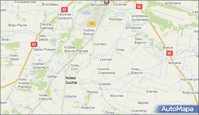 mapa Leonów gmina Nowa Sucha, Leonów gmina Nowa Sucha na mapie Targeo