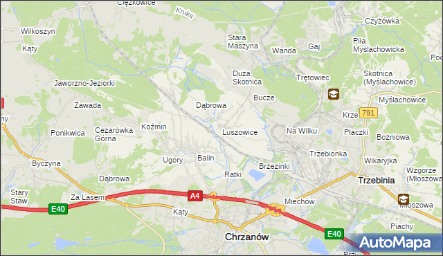 mapa Luszowice gmina Chrzanów, Luszowice gmina Chrzanów na mapie Targeo