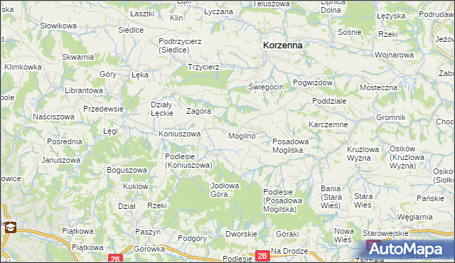 mapa Mogilno gmina Korzenna, Mogilno gmina Korzenna na mapie Targeo