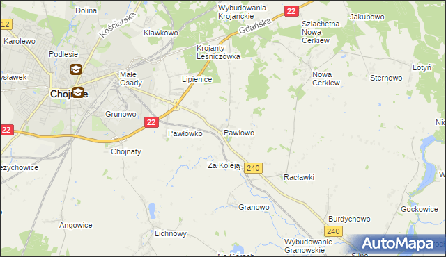 mapa Pawłowo gmina Chojnice, Pawłowo gmina Chojnice na mapie Targeo