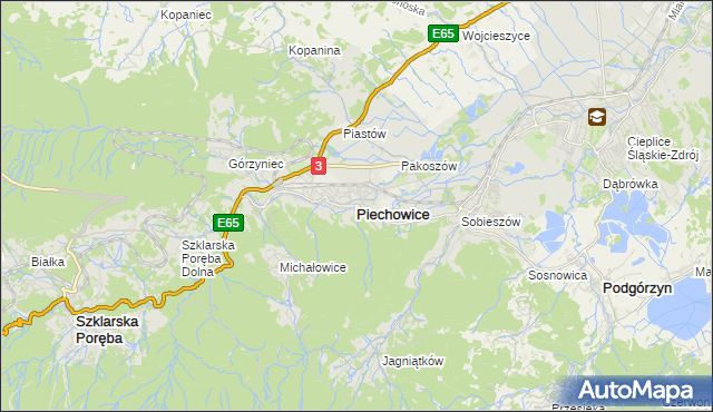 mapa Piechowice powiat jeleniogórski, Piechowice powiat jeleniogórski na mapie Targeo