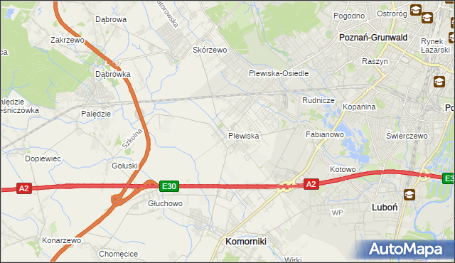 mapa Plewiska gmina Komorniki, Plewiska gmina Komorniki na mapie Targeo