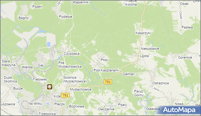 mapa Płoki gmina Trzebinia, Płoki gmina Trzebinia na mapie Targeo