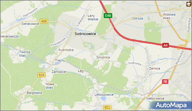 mapa Smolnica gmina Sośnicowice, Smolnica gmina Sośnicowice na mapie Targeo