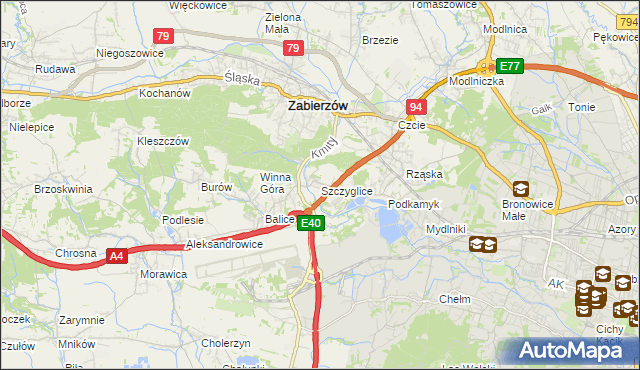 mapa Szczyglice gmina Zabierzów, Szczyglice gmina Zabierzów na mapie Targeo