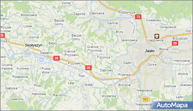 mapa Trzcinica gmina Jasło, Trzcinica gmina Jasło na mapie Targeo