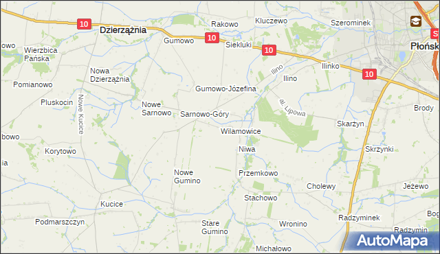 mapa Wilamowice gmina Dzierzążnia, Wilamowice gmina Dzierzążnia na mapie Targeo